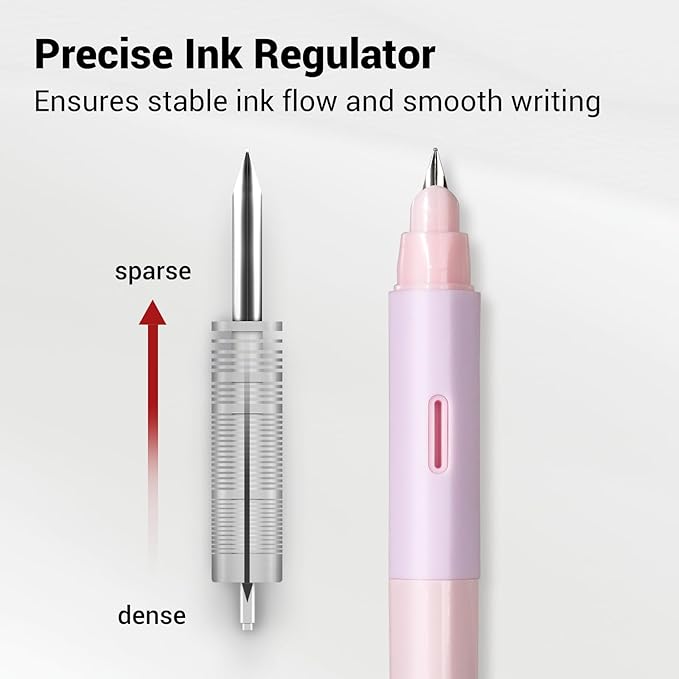 WRITECH Fountain Pen Soft Grip: Fine Nib Black Ink Pen with 3 Ink Cartridges and 1 Replacement Nib Set Smooth Writing for Journaling Calligraphy Gift (Pink)