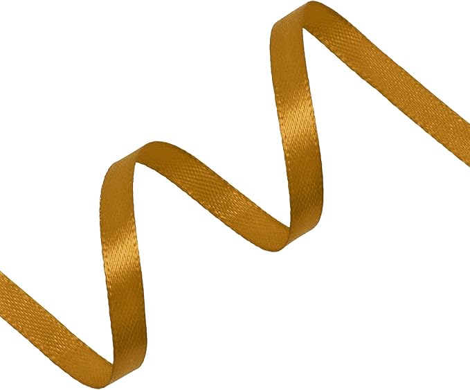Gold Satin Ribbon 1/4 inch X Continuous 100 Yards, Single Face Polyester Ribbon Perfect for Gift Wrapping, Flower Bouquet, Wedding Decor, Crafts, Bow Making, Sewing and More