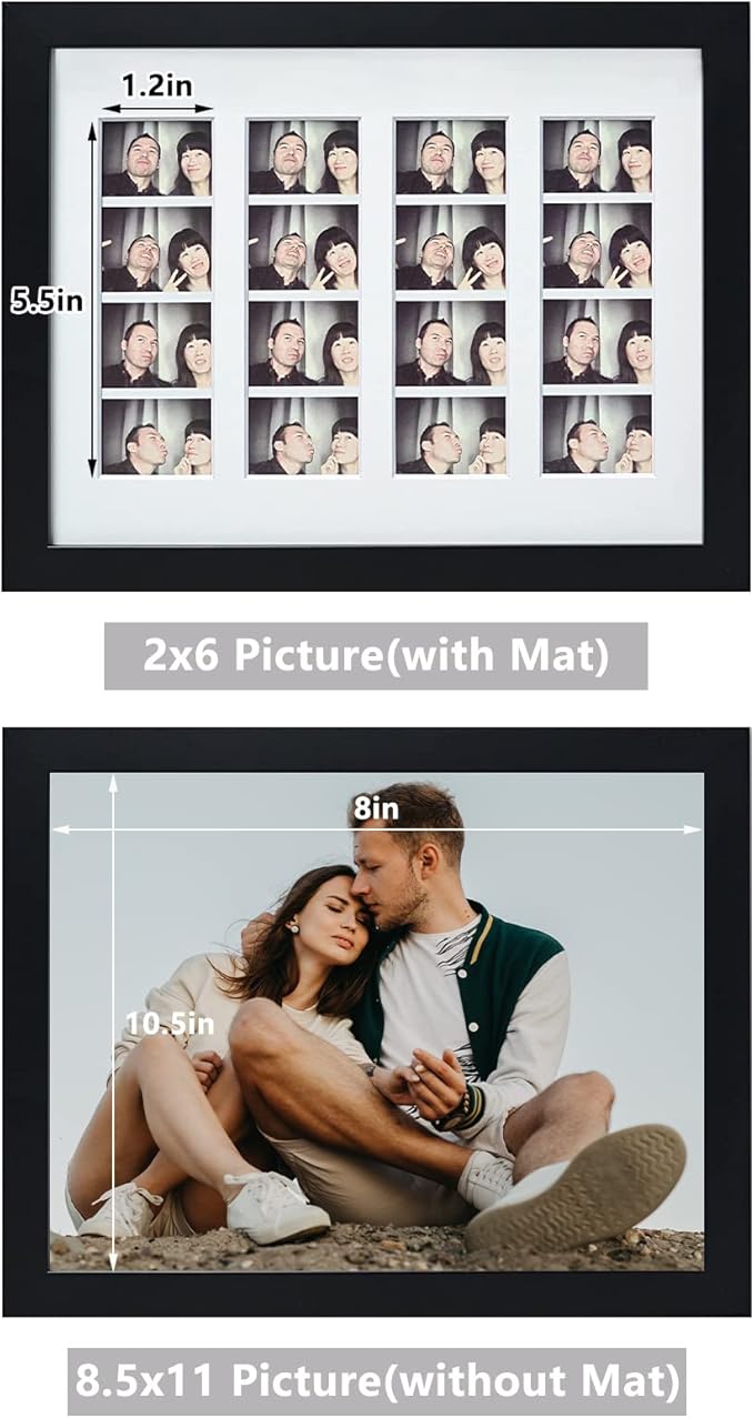 Golden State Art, 8.5x11 Photo frame with mat for 4 2x6 photo booth pictures, Includes Real Glass & Easel Back Display, make a good gifts, Black