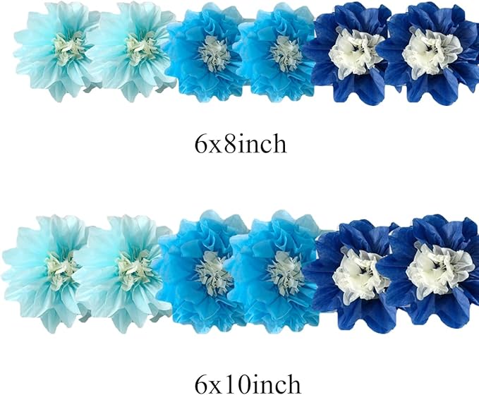 12pcs 8in 10in Paper Pom Poms Blue Hanging Paper Flowers Floral Backdrop Wedding Party Flower Decorations DIY Art Craft Blooms for Birthday Baby Shower Nursery Decor