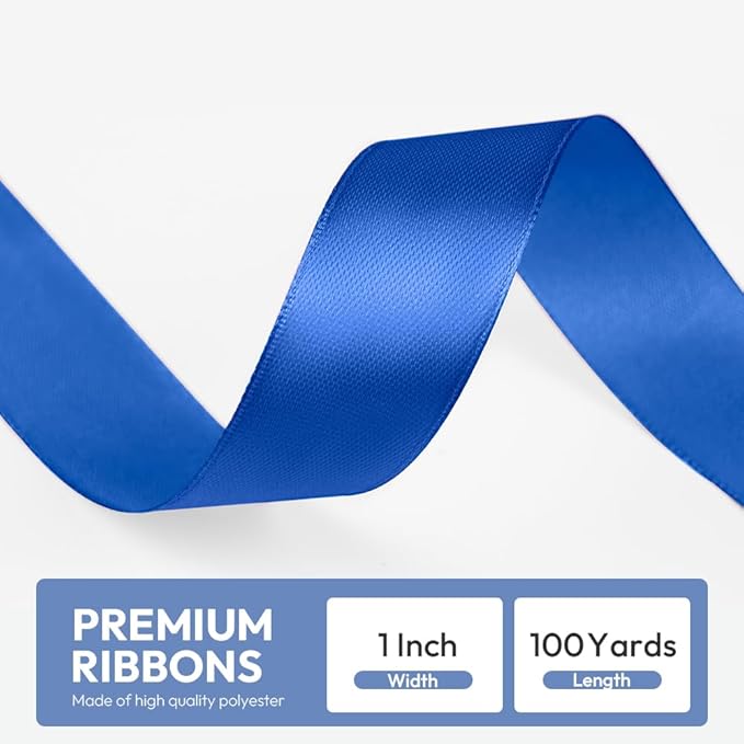 1" x 100 Yards Satin Ribbon - Royal Blue Silk Ribbon with Spool - Ideal for Gift Wrapping, Floral Bouquets, Crafts, Wedding Party Decorations, Christmas and Sewing Projects