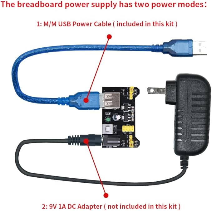 REXQualis Electronics Component Fun Kit w/Power Supply Module, Jumper Wire, 830 tie-Points Breadboard, Precision Potentiometer,Resistor Compatible with Arduino, Raspberry Pi, STM32