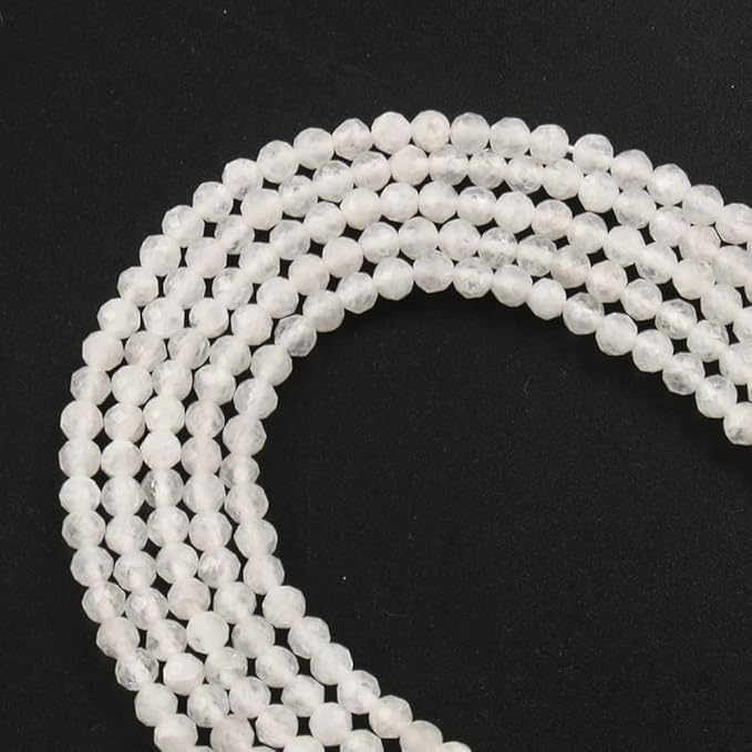 Song Xi 90pcs 4mm White Moonstone Faceted Round Loose Stone Beads for Bracelet Jewelry Making, DIY Christmas