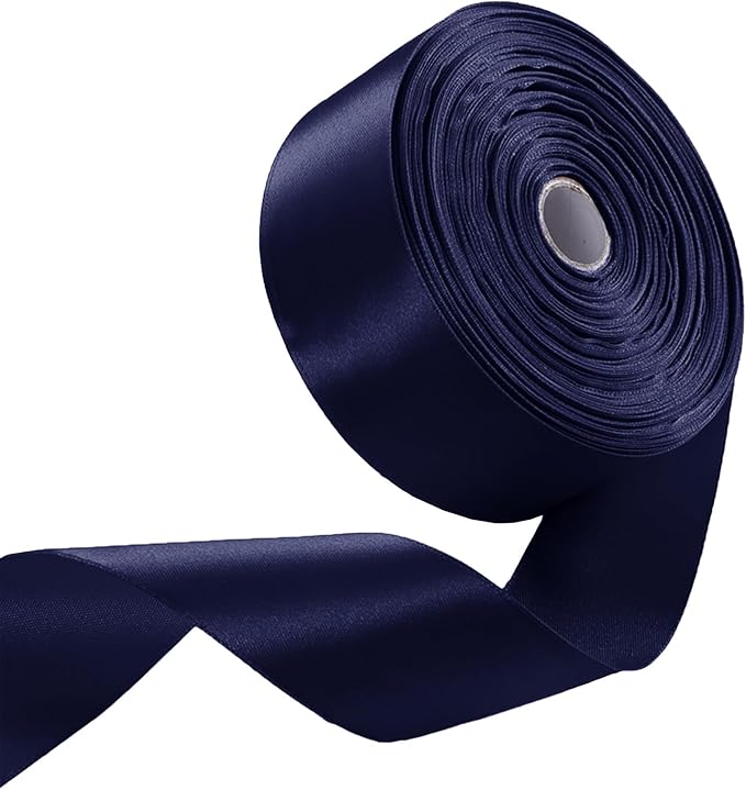 1-1/2 Inch Navy Blue Satin Ribbon 50 Yards Solid Fabric Ribbons for Gift Wrapping, Crafts, Floral Arrangements, Wedding, Party, Holiday and Home Decor