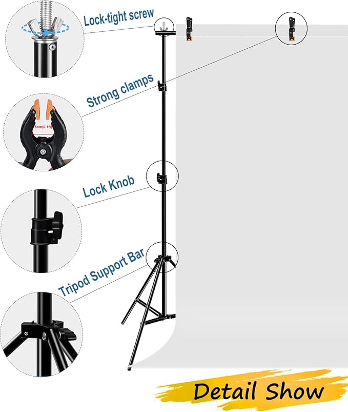 Photo Backdrop Stand, PULUZ Adjustable Photography Backdrop Stand Support Kit 6.56*6.56ft Studio Backdrop Stand with 4 Backdrop Clamps and Carry Bag, Backdrop Stand for Parties, Photoshoot & Wedding