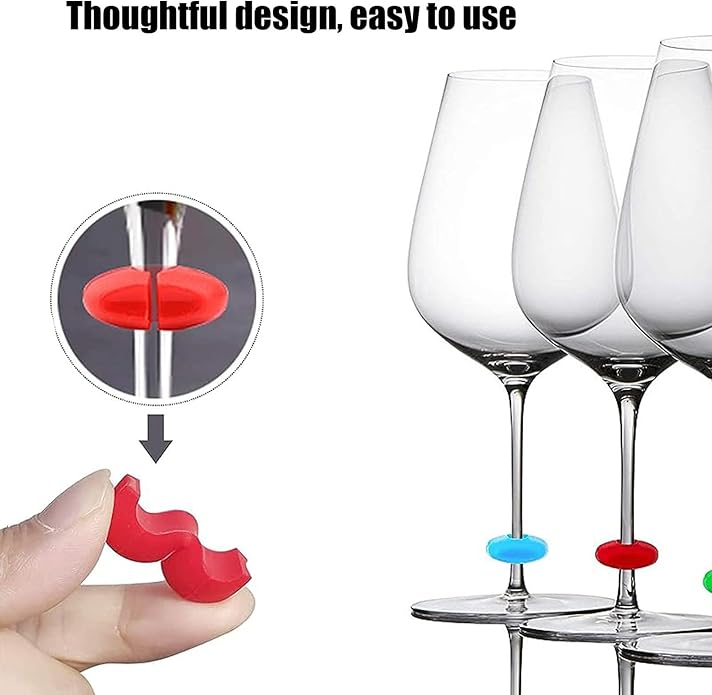 TuTuYa Wine Glass Charms - 52PCS Reusable Silicone Wine Glass Markers for Parties, Weddings, Banquets, Graduations