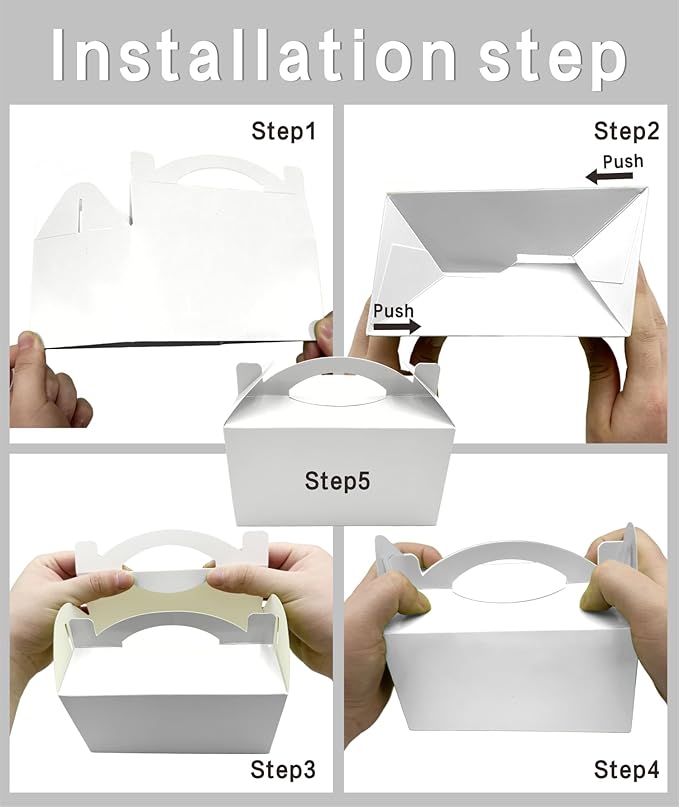 30-Pack Crisp White Gable Treat Boxes with Handles, 6" Pop-Up Party Favor Gift Boxes for Birthday, Wedding, Baby Shower, Eco-Friendly Candy, Cookie, Goodie Bags for Kids, Bachelorette Decor