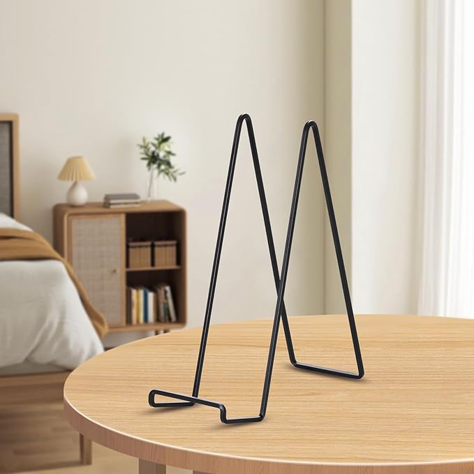 Large Plate Holder Display Stand - 12 inch Super Tall Big Plate Stands for Heavy Duty Display - Metal Picture Frame Stand - Tabletop Easel Stand for Decorative Platter | Plaque | Book - 2 Pack - Black