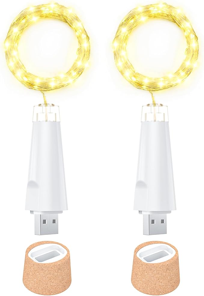 USB Bottle Lights Rechargeable Wine Bottle Fairy Lights Cork LED String Lights 20 LEDs Copper Wire for Table Party DIY Decor