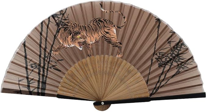 Terra Distribution Folding Fan [Japan Import] Hand Fans for Women Foldable, Japanese Fan, Unique Design, Handmade Bamboo, Silk Fan, 8.6" (22cm), Abanicos de Mano (555 (Tiger))