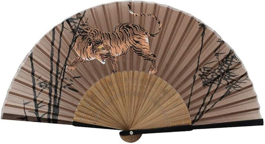 Terra Distribution Folding Fan [Japan Import] Hand Fans for Women Foldable, Japanese Fan, Unique Design, Handmade Bamboo, Silk Fan, 8.6" (22cm), Abanicos de Mano (555 (Tiger))