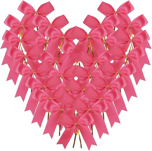 50pcs 3-1/2" Hot Pink Satin Ribbon Bows with Twist Ties for Gift Wrapping Packing Christmas Decoration(Hot.Pink)