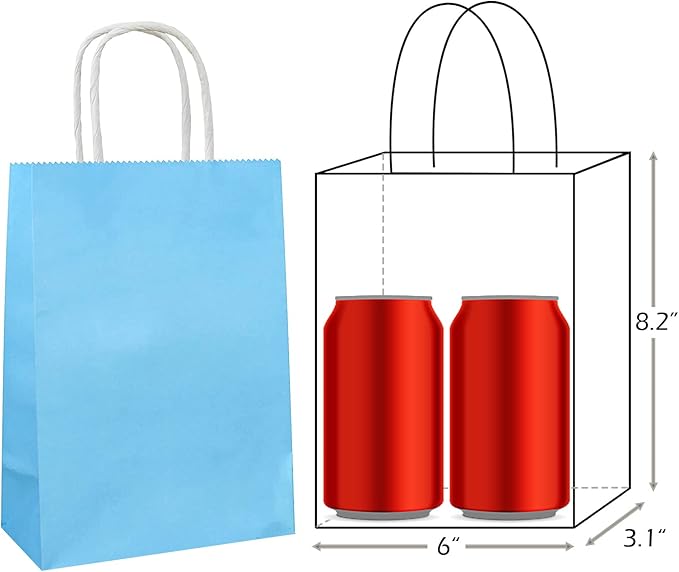 25 PCS Small Gift Bags Blue Kraft Paper Bags with Handles for Party Favors (8.2 x 6 x 3.1 In)