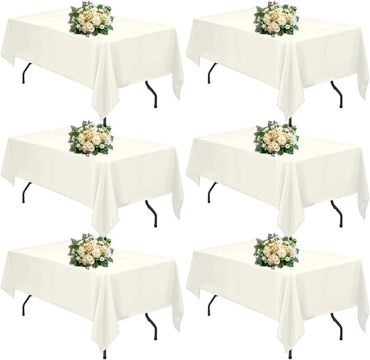 Ivory 6 Pack Polyester Table Cloth 60 x 84 Inch, Rectangle Tablecloths for 6 Foot Tables Washable Table Cloth for Party Wedding
