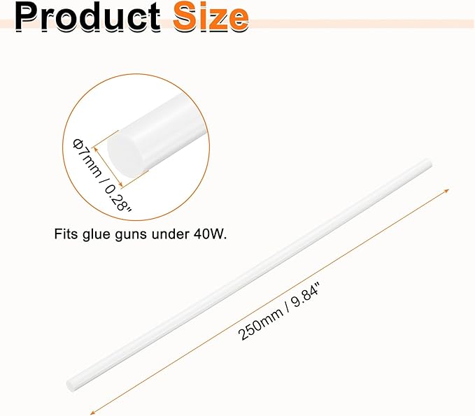 HARFINGTON 10pcs Hot Glue Sticks 0.28" Dia x 9.84" Long EVA Mini Hot Melt Adhesive Glue Stick for Hot Melt Gun Wood Plastic Glass Flowers Fabrics Foam, White