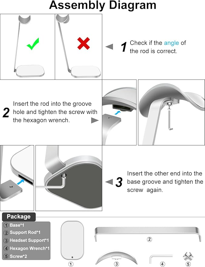 VICHYIE Headphone Stand for AirPods Max, Headset Holder with Aluminum Supporting Rod, Heavy Base Desk Stand Headphones Support Accessory for All Headphones - Silver White