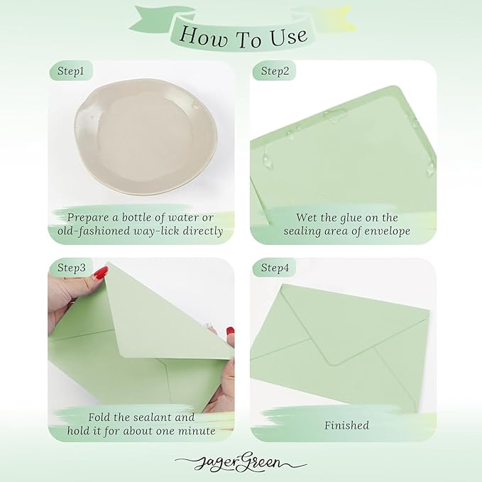 50 Pack 4x6 Envelopes Letter Size, Green A4 Envelopes Self Seal for Wedding Invitation, Envelope 4.3x6.3 for Greeting Cards, Photos, Baby Shower, Graduation, Thank You Cards, Announcements