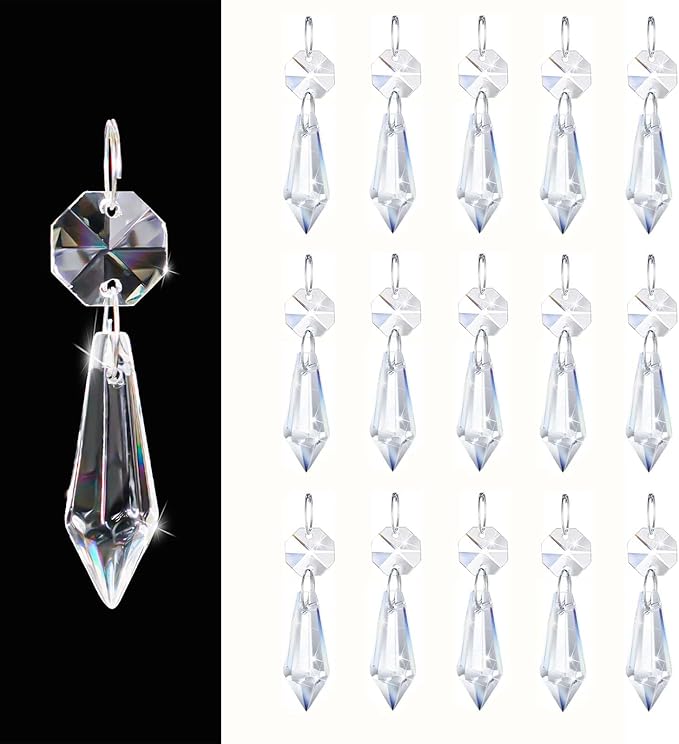 Premium Clear Crystal Glass Drops 2.4" - Multi-Purpose Hanging Prisms for Holiday Party/Home/Window Decoration/Chandelier Replacement Parts (16)