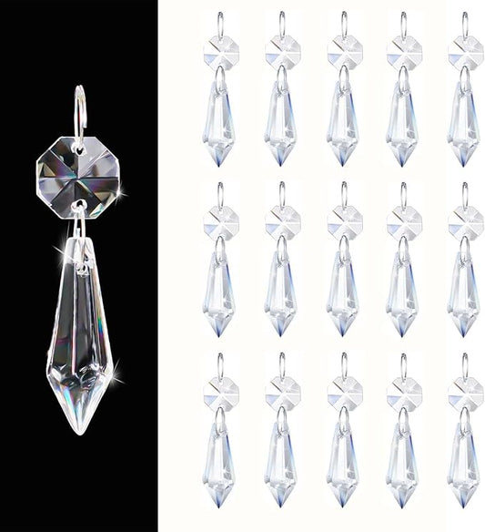 Premium Clear Crystal Glass Drops 2.4" - Multi-Purpose Hanging Prisms for Holiday Party/Home/Window Decoration/Chandelier Replacement Parts (16)