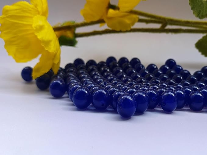 Stone Beads 10mm 60pcs Dark Blue Chalcedony Beads Round Loose Gemstones Beads for Bracelet Necklace Jewelry Making (10mm, 61031 Dark Blue Chalcedony)