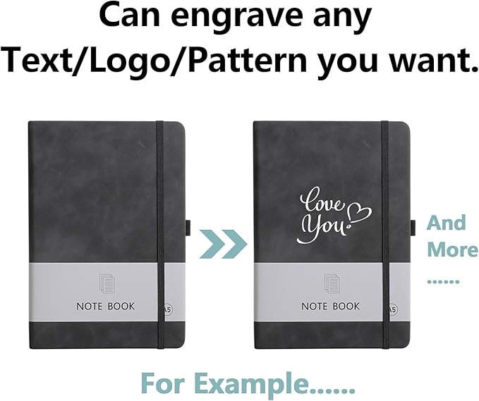 Custom Notebook Personalized Journal Notebook PU Leather A5 Can Customized with Logo/Text/Image- 192 Lined Pages 8.3 x 5.9 Inch, Pen Loop, Elastic Band, Blue Hardcover