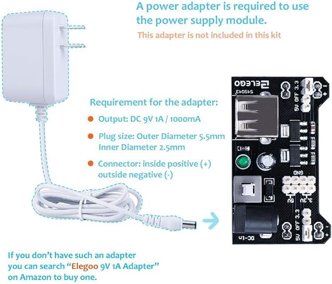 ELEGOO Upgraded Electronics Fun Kit w/Power Supply Module, Jumper Wire, Precision Potentiometer, 830 tie-Points Breadboard Compatible with Arduino, STM32