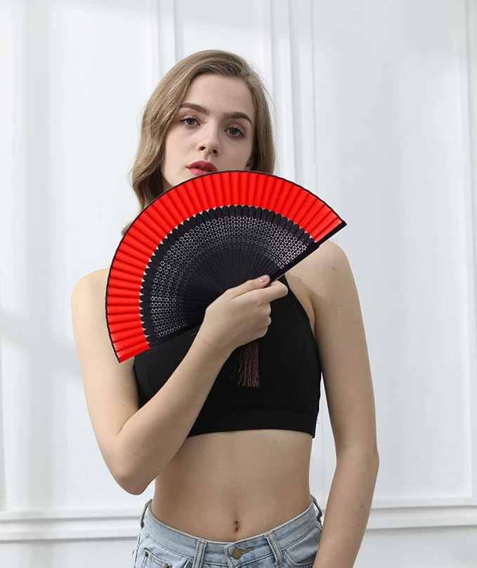 Amajiji Small Folding Hand Fan for Women, Chinese Japanese Vintage Style Bamboo Silk Fans for Party Wedding Dancing Decoration Gift Performance (AM-27)