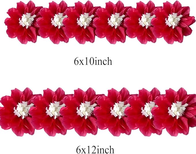 12pcs 10in 12in Paper Flowers Tissue Flowers Pom Paper Pom Poms Hanging Paper Flowers Wall Backdrop Wedding Party Flower Decorations DIY Art Craft Blooms for Birthday Baby Shower Nursey Decor red