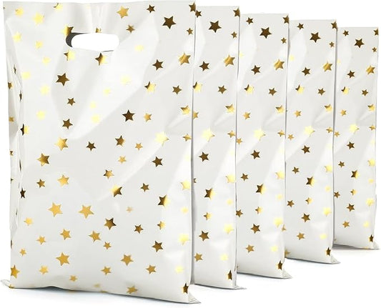 CC Wonderland 6 * 9inch Party Favor Bags 30PCS, White Gold Star Pattern with Handle,Goodie Treat Loot Bags for Kids Children Birthday, Baby Shower, Easter Holiday Party Gift Wrap Decoration