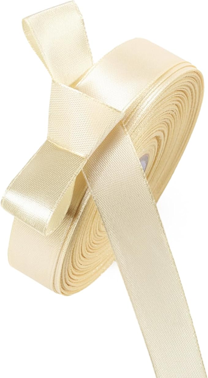 5/8 Inch Ivory Satin Ribbon 50 Yards Solid Fabric Ribbons for Gift Wrapping, Crafts and DIY Projects, Bows Making, Wedding, Party, Holiday Decor