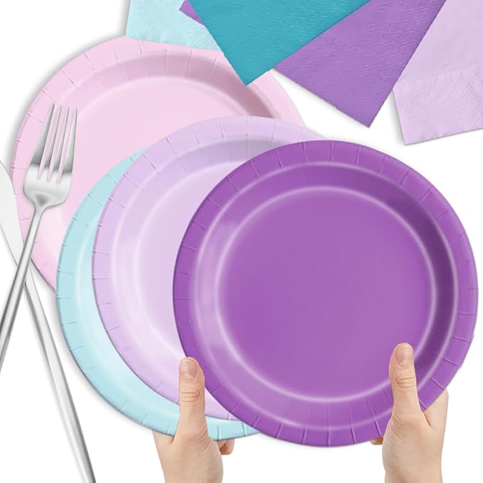 CMUSKO Mermaid Birthday Decorations - 60Pcs Plates and Napkins Pink Blue Purple Theme Party Supplies for Girl Birthday, Baby Shower, Wedding