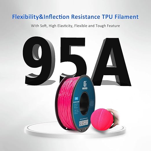 Geeetech TPU Filament 1.75mm – 95A Flexible 3D Printer Filament with High Elasticity, 1KG (2.2lbs) Spool, Dimensional Accuracy ±0.03mm, Fits Most FDM Printers (Pink)