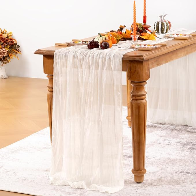 Ivory White Cheesecloth Table Runner 12 Pack Fall Table Runners Boho Gauze 120 Inches White Cheese Cloth Fall Table Decorations for Thanksgiving Weddings Bridal Baby Shower