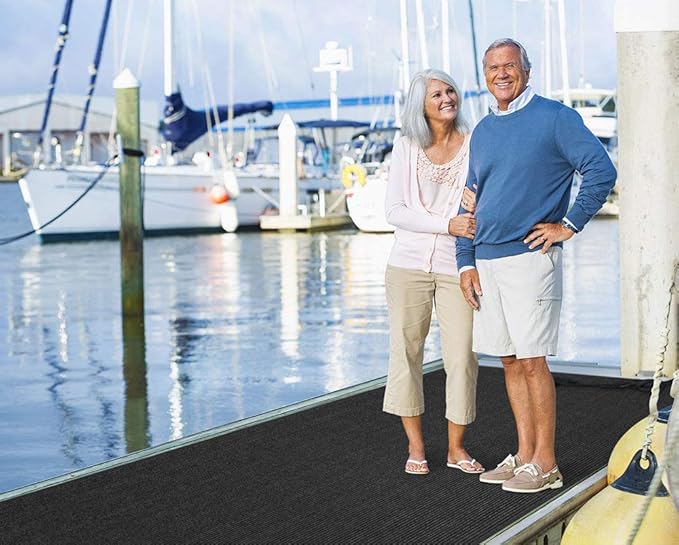 House, Home and More Indoor Outdoor Double-Ribbed Carpet Runner with Skid-Resistant Rubber Backing - Smokey Black - 4 Feet x 20 Feet