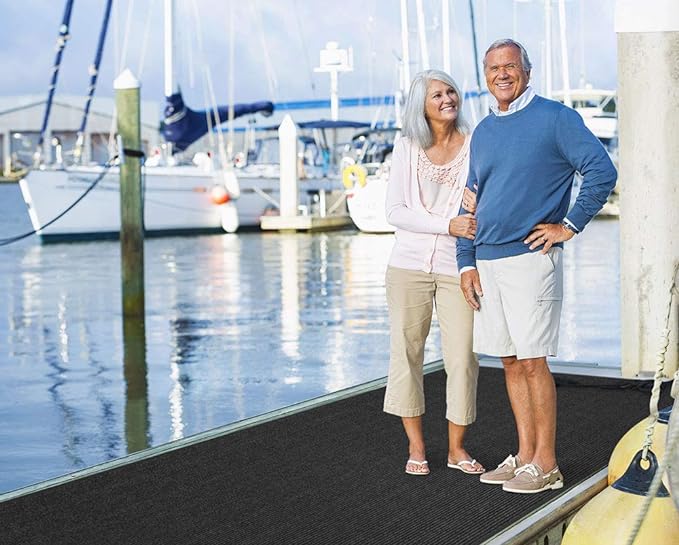House, Home and More Indoor Outdoor Double-Ribbed Carpet Runner with Skid-Resistant Rubber Backing - Smokey Black - 4 Feet x 40 Feet