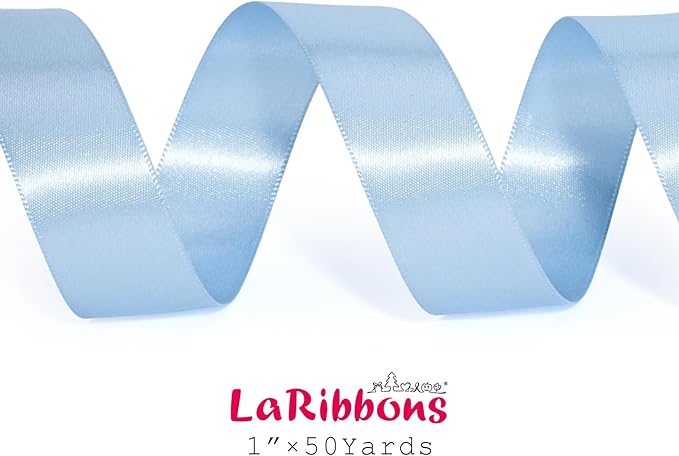 LaRibbons 1 Inch 50 Yard Double Faced Satin Ribbon,Light Blue Satin Craft Fabric Ribbon for Gift Wrapping Floral Bouquets Wedding Party Decoration