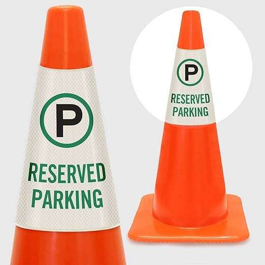 SmartSign 6-Pack 'Reserved Parking' Reflective Cone Message Sleeve Collar with Symbol, 360-Degree Visibility, Vinyl Signs for Traffic Safety Cones, 3-Side Print [Cone Not Included]