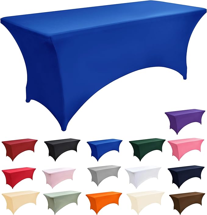 6-Pack 6ft Spandex Table Covers for Rectangle Standard Folding Tables - Wrinkle Resistant Stretch Tablecloths - Ultimate Fitted Table Protector for Parties, Trade Shows, Wedding