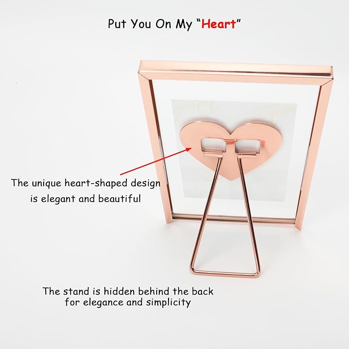 Rose Gold Floating Frame (4"x6",Vertical) with Romantic Heart, For Picture Sizes (3x5, 2x3,1x2), Classy Gift For Festival, Home or Wedding…