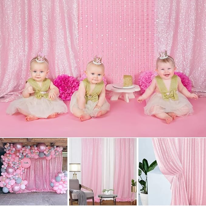 Pink Sequin Backdrop Curtain 8FTX8FT 1 Panel Sparkly Background Drapes for Party Birthdays Wedding Decor