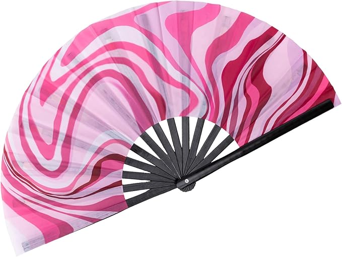 Amajiji Large Folding Hand Rave Fan Popping Fan for Line Dancing Clacking Fans for Boots On The Ground Dance,Party,Decoration,Festival (Pink Wave)