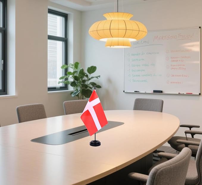 Denmark Desk Flag 12" Solid Pole Deluxe Set Danes Flags Banner Mini Small Denmark Office Table Flags with Black Stand Base Desktop Decorations(2Pack)