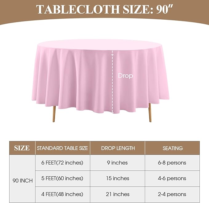 Round Tablecloth 6 Pack 90 Inch Pink Tablecloths Washable Decorative Linen Polyester Table Clothes Cover for Dining Table Banquets Buffet Parties and Wedding