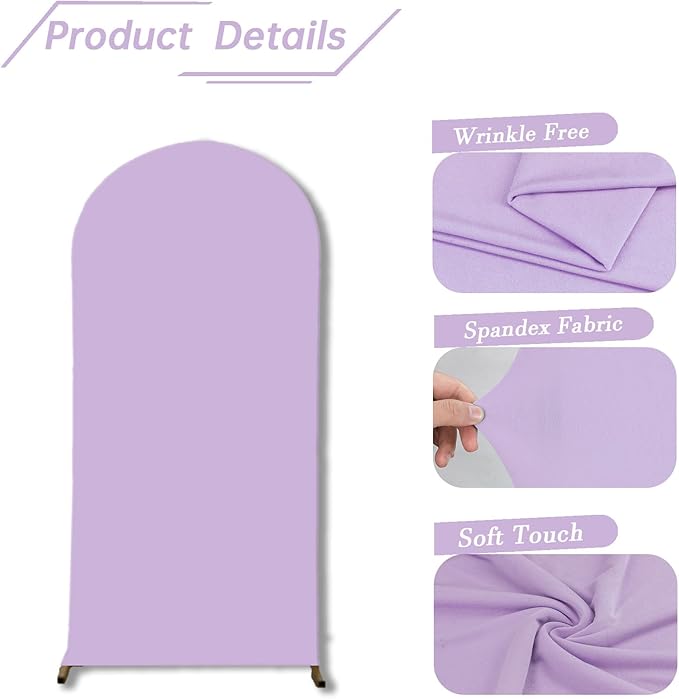 bricia Wedding Arch Backdrop Stand Cover, 6FT Double Sided Stretchy Arch Cover Fitted Wedding Birthday Party Banquet Decoration (Lavender 72''Lx31.2''W)
