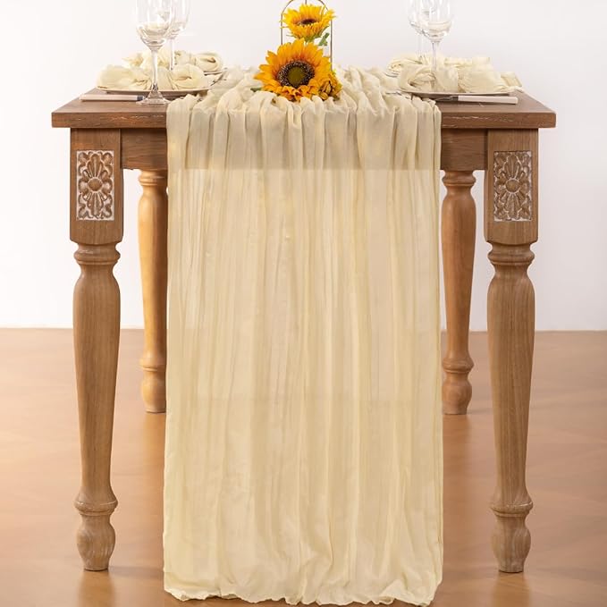 Beige Cheesecloth Table Runner 10 Pack Fall Table Runners 120 Inches Boho Gauze Cream Cheese Cloth Fall Table Decorations for Thanksgiving Wedding Bridal Baby Shower Garden Party Decor