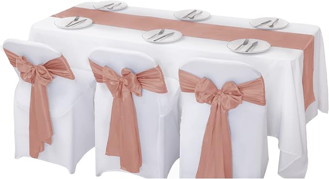 6Pack Table Runner 12 x 108 Inches Satin Silk Table Runner for Wedding, Birthday Party, Banquets, Graduations Decoration, fit Rectange and Round Table-Rose Gold
