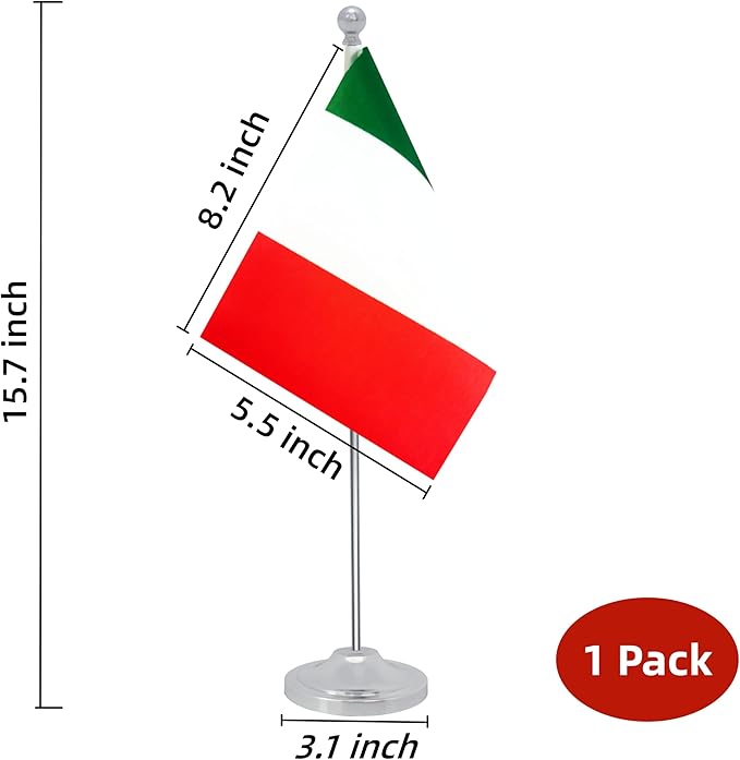 Italy Desk Flag, Italian Table Office Flag with Metal Pole and Stand Base, International Country Flags, Festival Event Celebration, Classroom Meeting Desktop Decor (Italy)