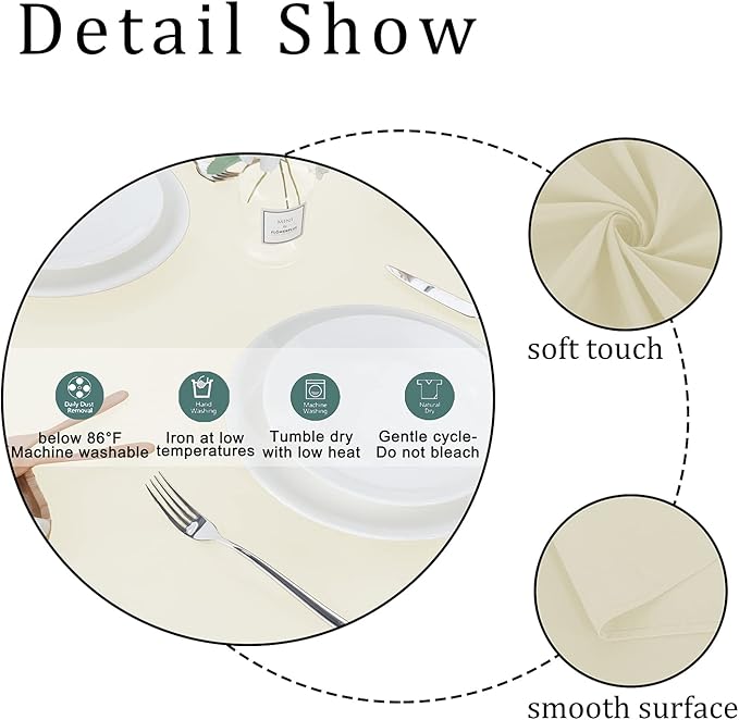 Fitable Rectangle Tablecloth Stain and Wrinkle Resistant Washable Polyester Table Cloth for Buffet Parties and Camping (60x102 inch, Ivory)