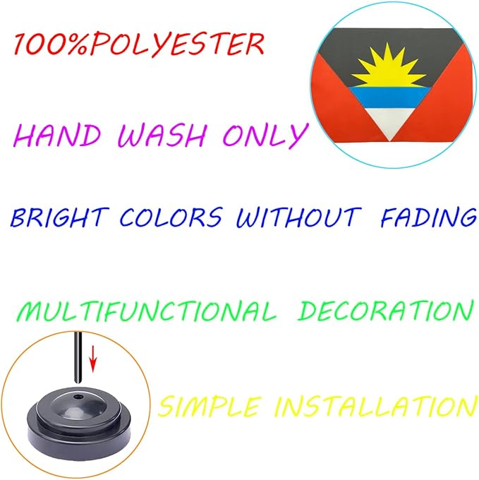 WXTWK 2 Pack Antigua and Barbuda Flag Antigua and Barbuda Deluxe Desk Flag Set - Mini Small Antigua and Barbuda Table Office Flags with Black 12" Solid Pole Stand Base Classroom Meeting Desktop Decorations