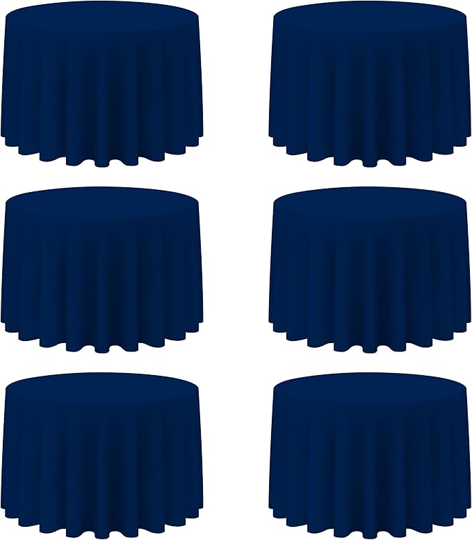 BRILLMAX 6 Pack Navy Blue Round Tablecloths 108 Inch - Circle Bulk Linen Polyester Fabric Washable Table Cloth Cover for Wedding Reception Banquet Birthday Party Buffet Restaurant